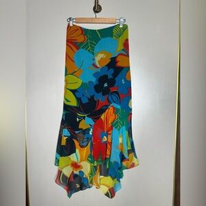 Dana Buchman Silk Floral Asymmetrical Hem Midi Skirt Size 4